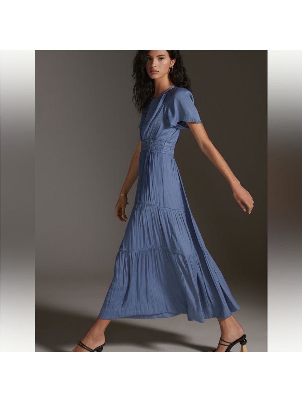 Anthropologie Dusty Blue Somerset Tiered Smocked-Waist Maxi Dress - Picture 2 of 7